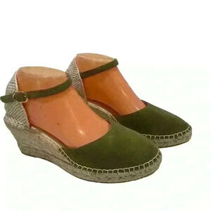 Espadrij l'originale Women Suede Green Jute Heels Ankle Strap Platform Sz 40/ 10
